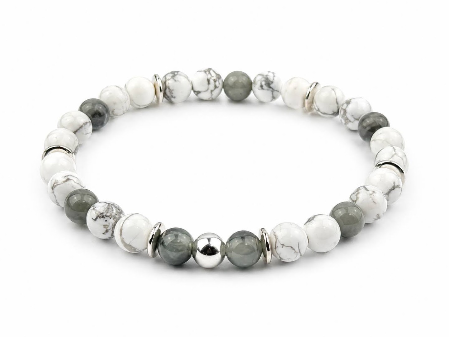 Gemora Classics VII – bracelet made of 925 silver, howlite and hawk’s eye