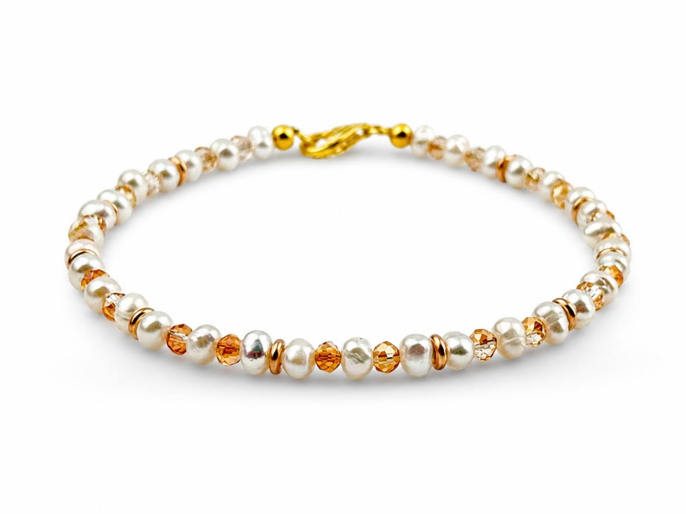 Gemora Luxury Strawberry Quartz, Freshwater Pearl and Gold-Plated Silver I
