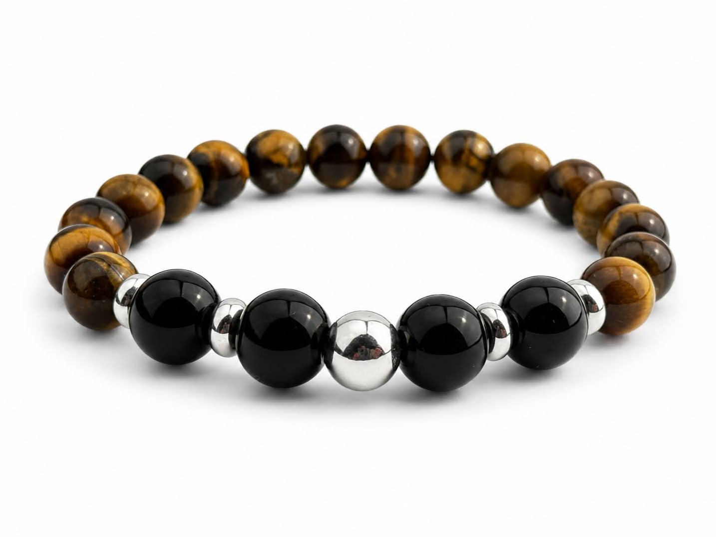 Gemora Classic Silver Bracelet with Onyx and Tiger Eye I