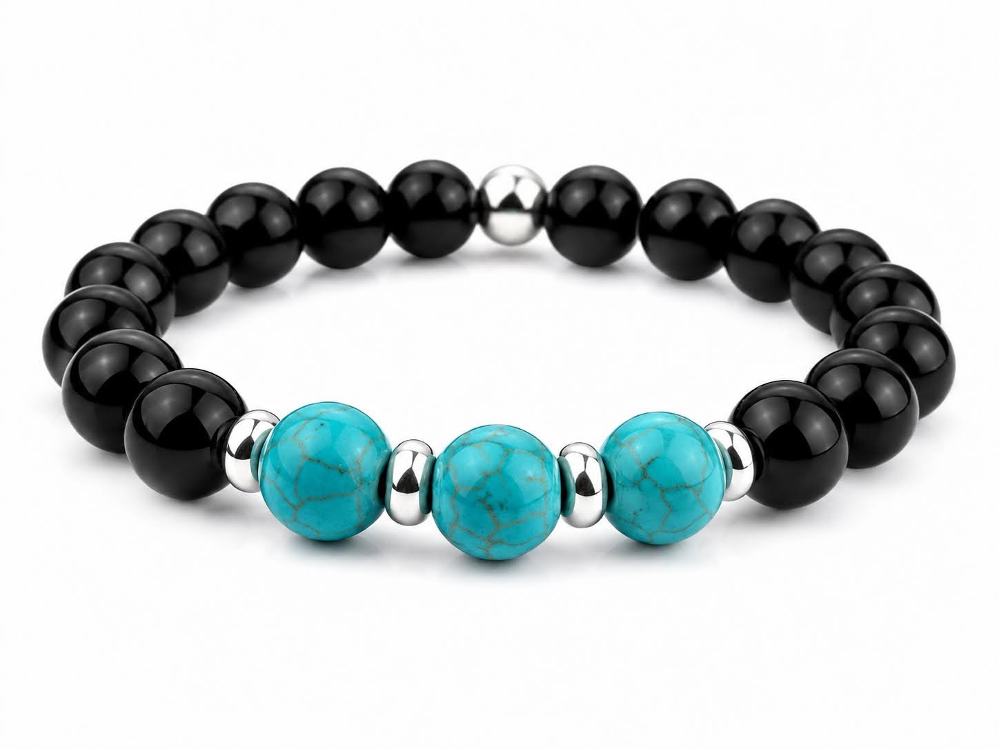 Gemora Classic Silver Bracelet with Onyx and Turquenite I