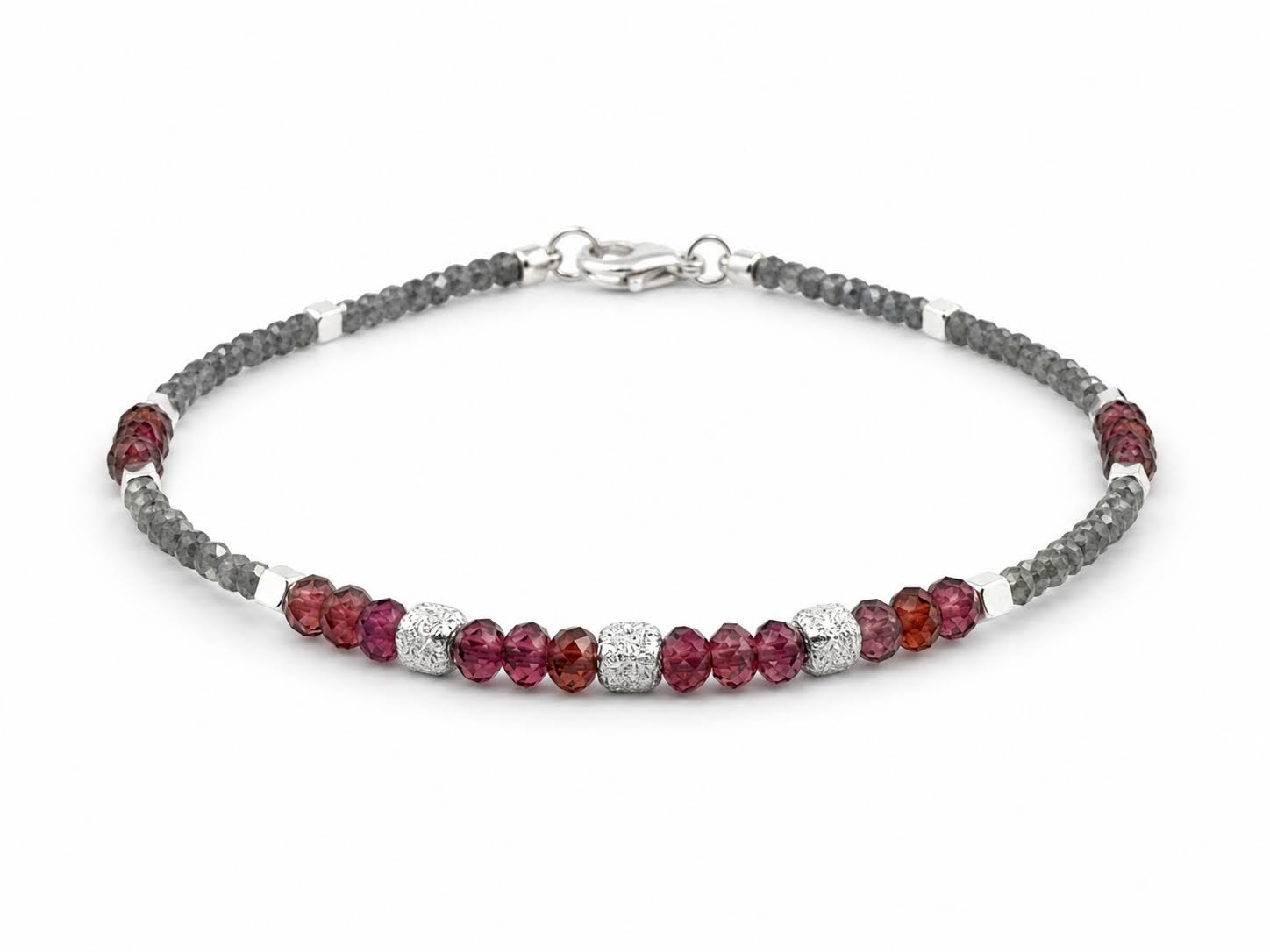 Gemora Luxury Faceted Garnet, Diamond-Cut Silver and Hematite I